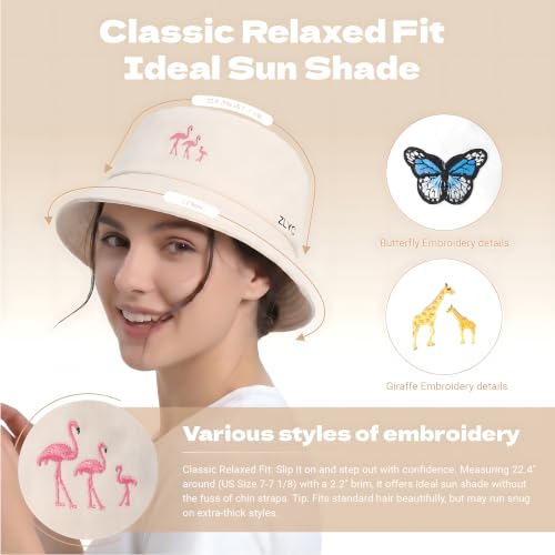 ZLYC Cotton Bucket Hat for Women Men Embroidered Packable Summer Sun Cap - color: Butterfly Blue