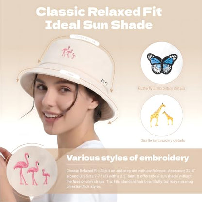 ZLYC Cotton Bucket Hat for Women Men Embroidered Packable Summer Sun Cap - color: Butterfly Blue