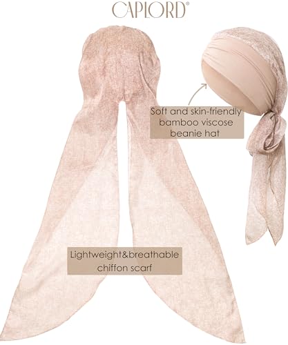 CAPLORD Chemo Headwrap for Women Turban Headwear for Cancer Patients Skull Cap Hair Loss Cover Lightweight Head Covering Hat - color: Beige Texture