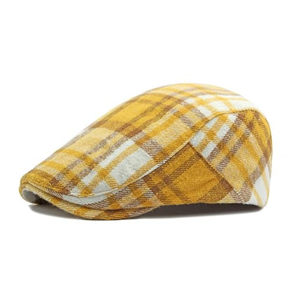 Idopy Men`s Classic Adjustable Ivy Irish Newsboy Golf Cap Hat - color: Plaid Yellow
