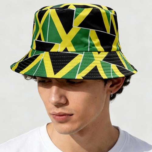 Reversible National Flag Bucket Hat Packable Sun Hat for Men Women Soccer Fan Fisherman Hat for Outdoor Travel Beach - color: Jamaica Flag