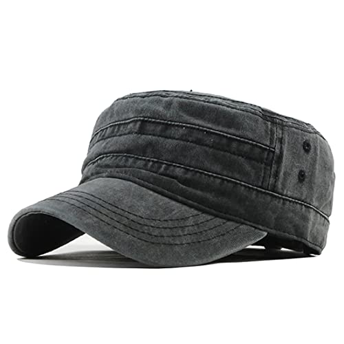 Military Cap Vintage Washed Denim Army Caps Cotton Flat Top Cap Outdoor Sports Baseball Cap Casual Sunhat Unisex - color: A-black