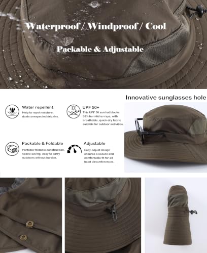 Home Prefer UPF 50+ Wide Brim Sun Hats with Neck Flap Sun Protection Hat for Men Women Gardening Fishing Summer Bucket Hat - color: Army Green