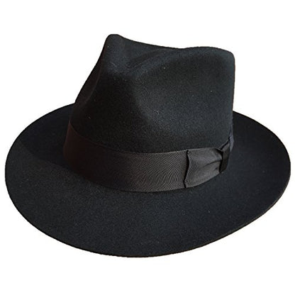 Classic Black Men's Wool Felt Godfather Gangster Mobster Gentleman Fedora Hat - size: 7 5/8