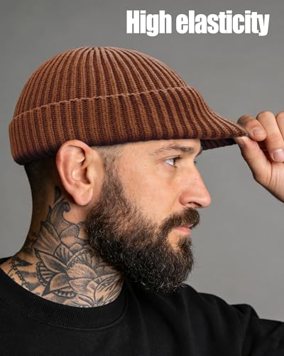 Wool Fisherman Beanies for Men Knit Fall Winter Beanie Hat Skull Cap - color: Caramel