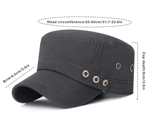 Initlove Cadet Army Cap Military Unisex Flat Top Hat for Men Women - color: 3 Button Grey
