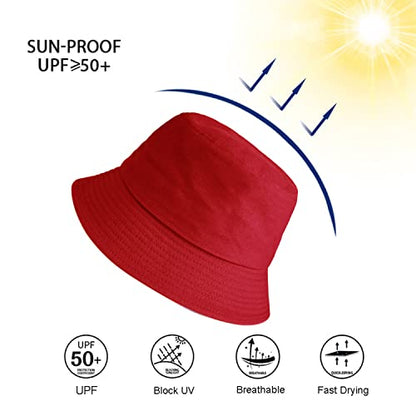 Wheebo Solid Color Bucket Hat for Women Summer Beach Fishmen Hat for Lady Adult Unisex Cotton Cap…… - color: A-sc-red
