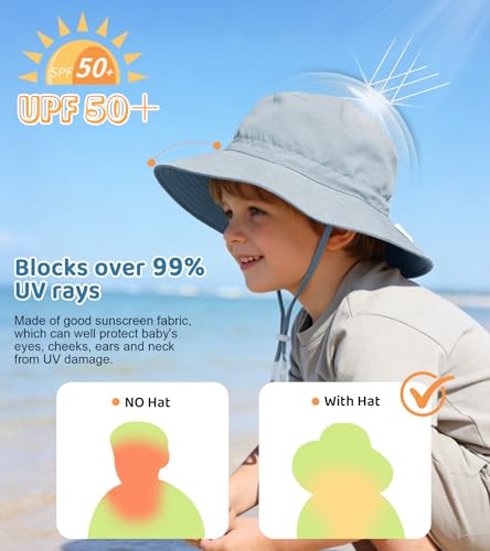American Trends Baby Sun Hat UPF 50+ Wide Brim Bucket Hat for Boys Girls - color: A 1 Gray, size: 6-24 Months