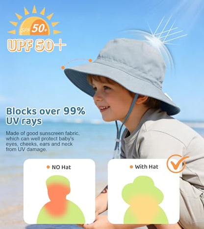 American Trends Baby Sun Hat UPF 50+ Wide Brim Bucket Hat for Boys Girls - color: A 2 Pack Navy & Gray, size: 6-24 Months