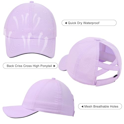 Girls Criss Cross Ponytail Hat Mesh Baseball Cap Kids Quick Dry Ponycap Hats Outdoor Summer Sports Hat Age 7-12 - color: Purple