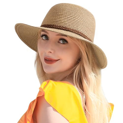 Tavaleu Beach Hat Foldable Wide Brim UV Protection for Women Summer Sun Hat - color: Khaki-6