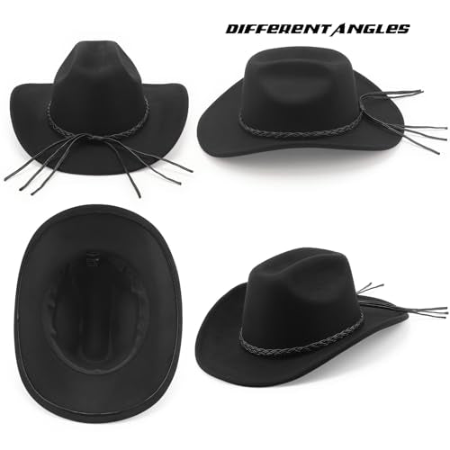 DRESHOW Western Cowboy Hat for Men Women Cowboy Cowgirl Hat Outdoor Wide Brim Retro Felt Fedora Hats Unisex Rolled up Caps - color: 1 Pack Style 8: Black