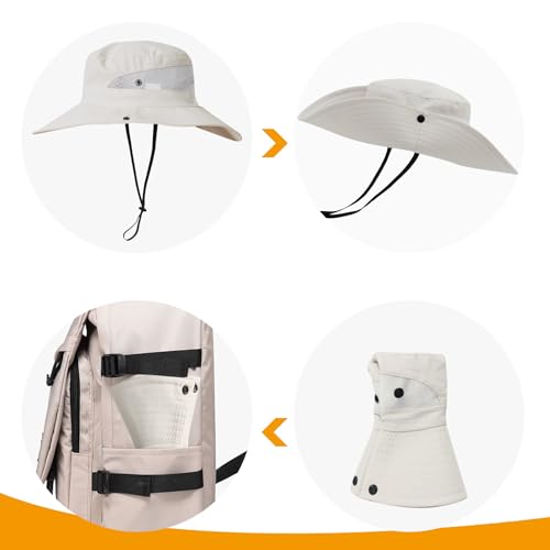PFFY Sun Beach Hats for Women Men Wide Brim Fishing Bucket Hat - color: Beige