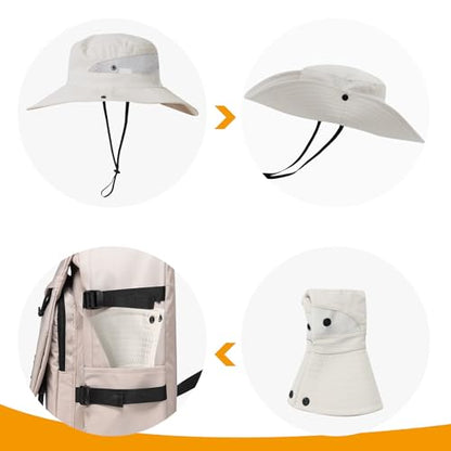 PFFY Sun Beach Hats for Women Men Wide Brim Fishing Bucket Hat - color: Beige