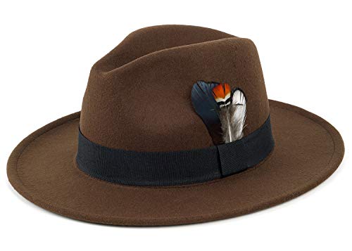 Classic Fedora Hats for Men & Women Wide Brim Felt Hat Panama Dress Fedora Hat - color: A-brown, size: Medium