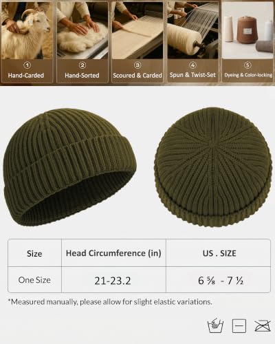 100% Merino Wool Fisherman Beanies for Men Winter Beanie Skull Cap - color: Army Green
