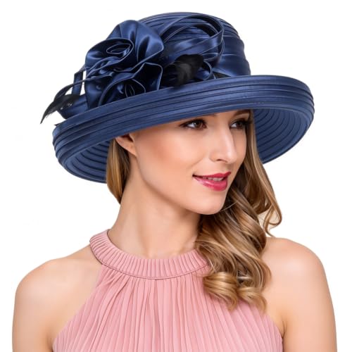 Ruphedy Women Derby Church Dress Bucket Hat Fascinators Tea Party Wedding Hat - color: Sd702-navy