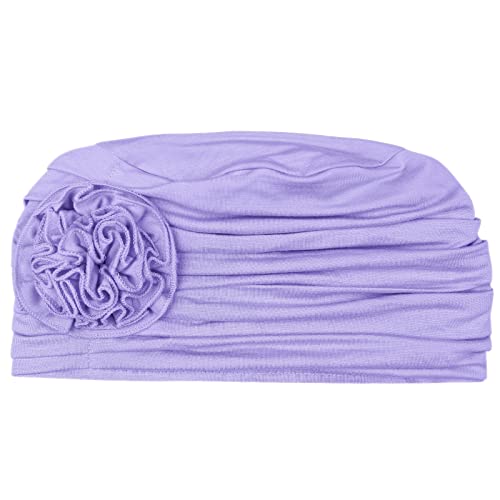 Alnorm Flower Design Chemo Hair Loss Caps Cancer Headwear for Women - color: Light Purple