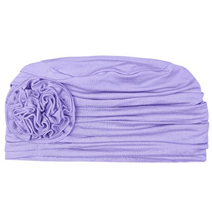 Alnorm Flower Design Chemo Hair Loss Caps Cancer Headwear for Women - color: Light Purple