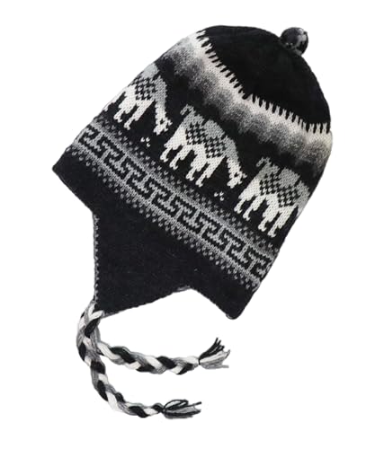 Alpaca Wool Blend Winter Hat Chullo Inca Peruvian Design Reversible with Earflaps. Beanie Medium Size. Unisex - color: Light Gray/Rat Gray