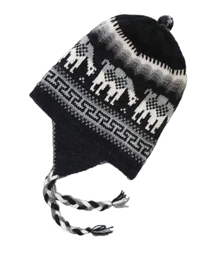 Alpaca Wool Blend Winter Hat Chullo Inca Peruvian Design Reversible with Earflaps. Beanie Medium Size. Unisex - color: Light Gray/Rat Gray