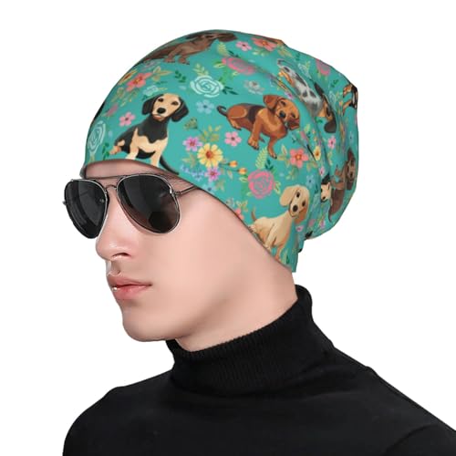 Slouchy Beanie Hat Skull Cap Chemo Headwear Baggy Hats for Men Women Running Cycling - color: Floral Dachshunds