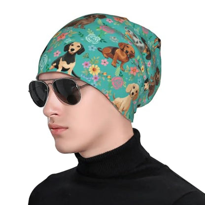 Slouchy Beanie Hat Skull Cap Chemo Headwear Baggy Hats for Men Women Running Cycling - color: Floral Dachshunds