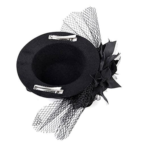 Tea Party Hat Hair Clips Mini Top Hat Vintage Flower Veil Hair Fascinator Mesh Flower Hair Pin Fascinator - color: Pink