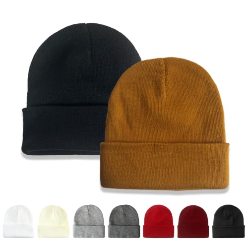 NPQQUAN 2 Packs Beanie for Men Women Winter Hats for Mens Beanie Skull Cap - color: Black+caramel
