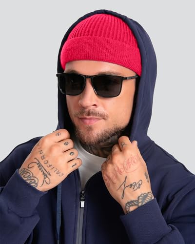 ROYBENS Short Fisherman Beanie for Men Women Wool Knit Warm Winter Hat Swag - color: 1pcs-red