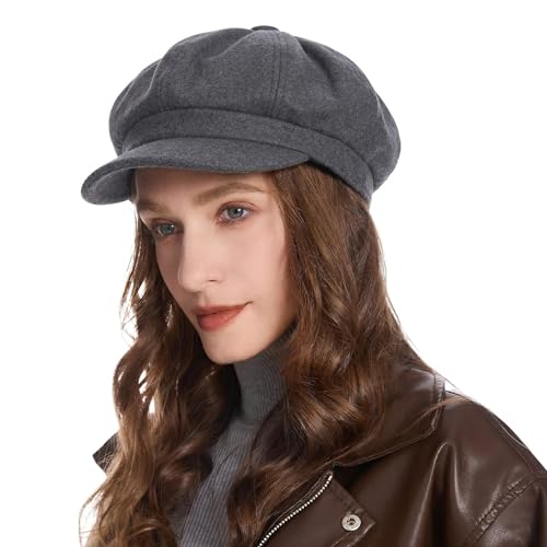 ZLYC Women Classic Newsboy Cap Visor 8 Panel Gatsby Cabbie Paperboy Hat - color: Dark Gray