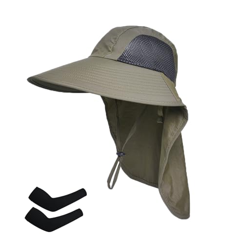 Sun Hat for Men Women with Neck Flap,UPF 50+ UV Protection Fishing Hat - color: 1pack-green Sleeves