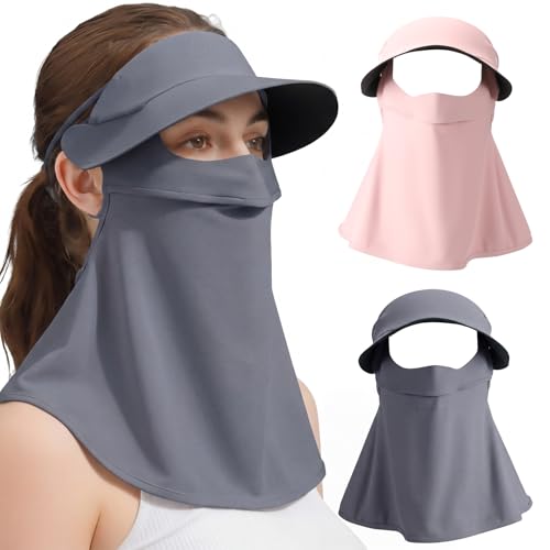 2 Pack UV Face Mask for Sun Protection with Neck Coverage Face Cover Covering UPF 50+ for Summer Outdoor Activities - color: Pink,dark Grey