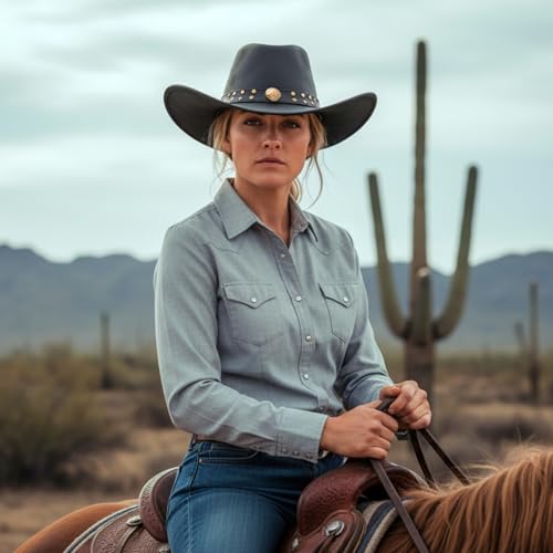 RESISTANCE Premium Australian Style Leather Cowboy Hat | Shapeable Outback Hat for Men and Women - color: Black, size: X-Large