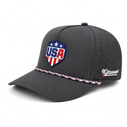 Patriotic Golf Rope Hat for Men, 5 Panel Adjustable Snapback Outdoor Cap - color: Charcoal Gray