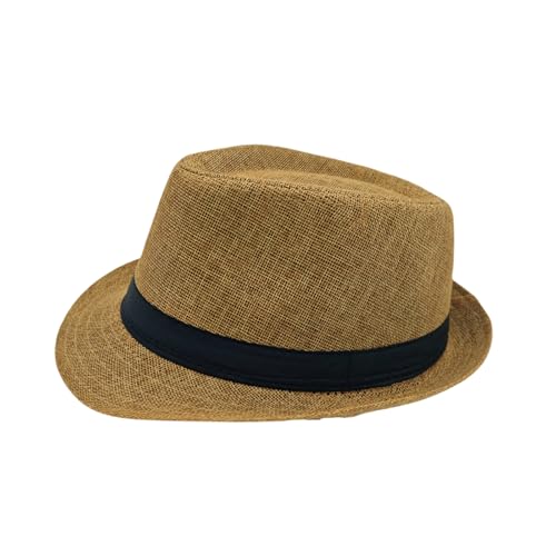 Unisex Classic 1920s Fedora Hat Short Brim Panama Trilby Hat Casual Jazz Cap for Men Women - color: Khaki, size: Medium-Large