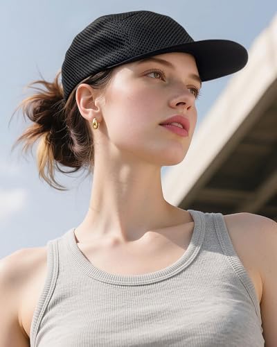 CLAPE Mesh 5 Panel Cap Flat Bill Dad Hat Quick Dry Baseball Cap Cooling Sports Hat Unstructured Trucker Cap Hiphop Dad Hat - color: Wbqw241-black