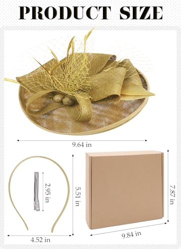 Zinniday Kentucky Fascinators Hats for Women - Vintage Tea Party Outfit Headband Church Derby Hat for Women (9.64x7.87inch) - color: Yellow