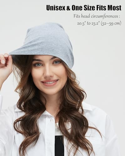 ROYBENS 100% Cotton T-Shirt Beanie for Women Men Slouchy Soft Skull Cap - color: 2pcs-dark Grey, Light Grey