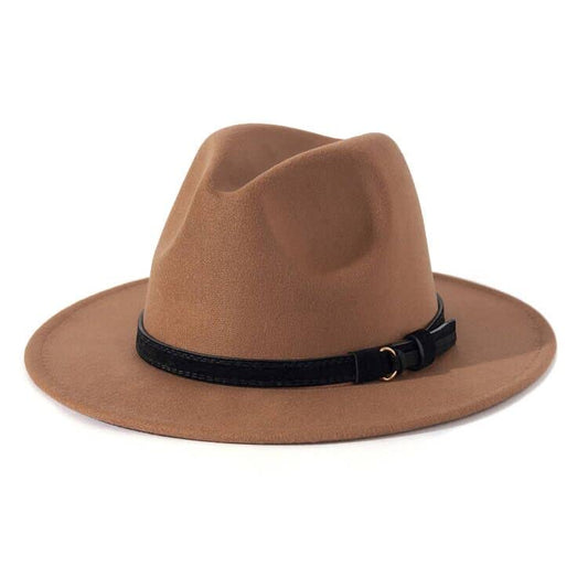 Lisianthus Men & Women Vintage Wide Brim Fedora Hat - color: Z Black Belt-khaki, size: Medium
