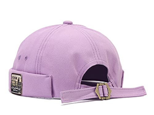Mens Cotton Brimless Skullcap Sailor Cap Rolled Cuff Retro Beanie Hat - color: Purple, size: One Size