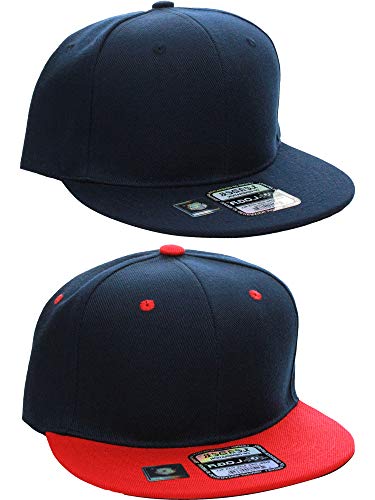 D&I Classic Blank Snapback Flat Bill Visor Hat Cap w Adjustable Adjustable Back - color: 2 Pk - Navy/Red, Navy