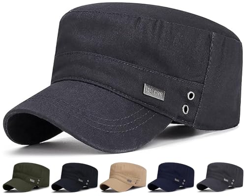 Initlove Cadet Army Cap Military Unisex Flat Top Hat for Men Women - color: Grey