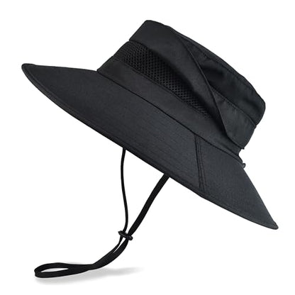 Men's UPF 50+ Waterproof Wide Brim Boonie Hat, Sun & Rain Protection - color: Black