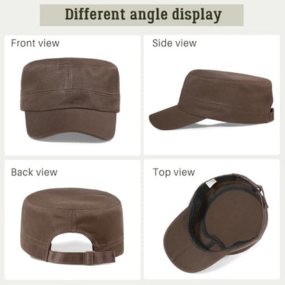 Glamorstar Unisex Cadet Army Hats 4 Pieces Military Flat Top Newsboy Cap - color: 4 Brown