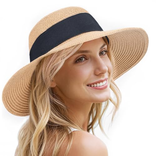 Tavaleu Beach Hat Foldable Wide Brim UV Protection for Women Summer Sun Hat - color: Khaki-5