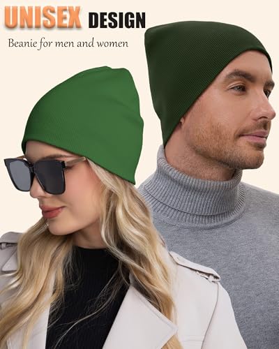100% Cotton Beanie Hat Cuffless Beanies Warm Knit Winter Skull Cap - color: 1pcs-olive Green