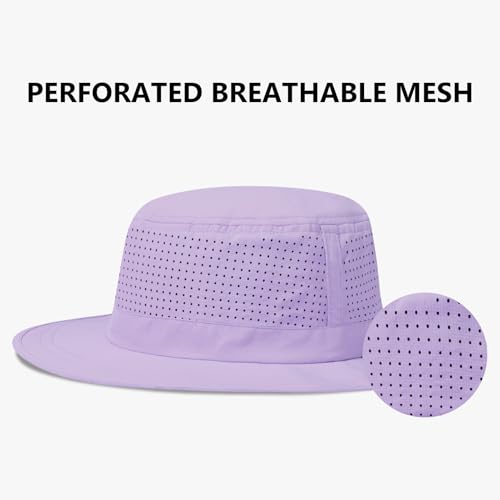 UPF 50+ Bucket Sun Hat with Laser Perforated Mesh Cooling Adjustable Breathable Lightweight for Outdoor Men Women - color: Purple
