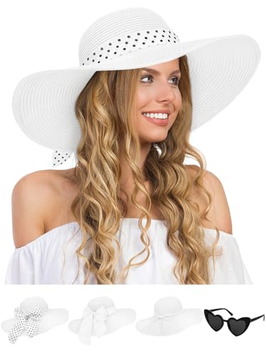 Sun Beach Straw Hats for Women, Summer Wide Brim Hat - color: Off-white, size: Large