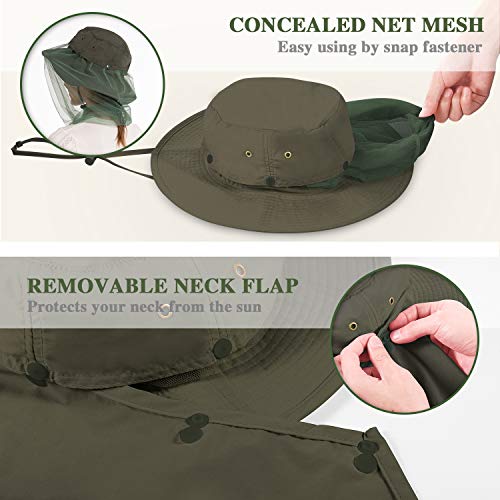 Palmyth Head Net Hat, Sun Hat Safari Hat - color: Army Green